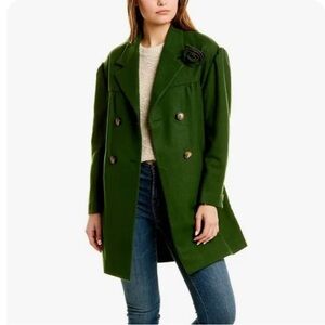 SOMETHING NAVY Chic Green Double-Breasted Coat Fall Statement